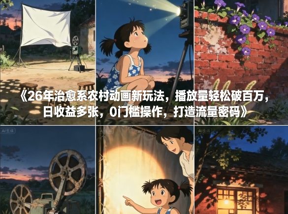 26年治愈系农村动画新玩法，播放量轻松破百万，日收益多张，0门槛操作，打造流量密码-大川资源分享站