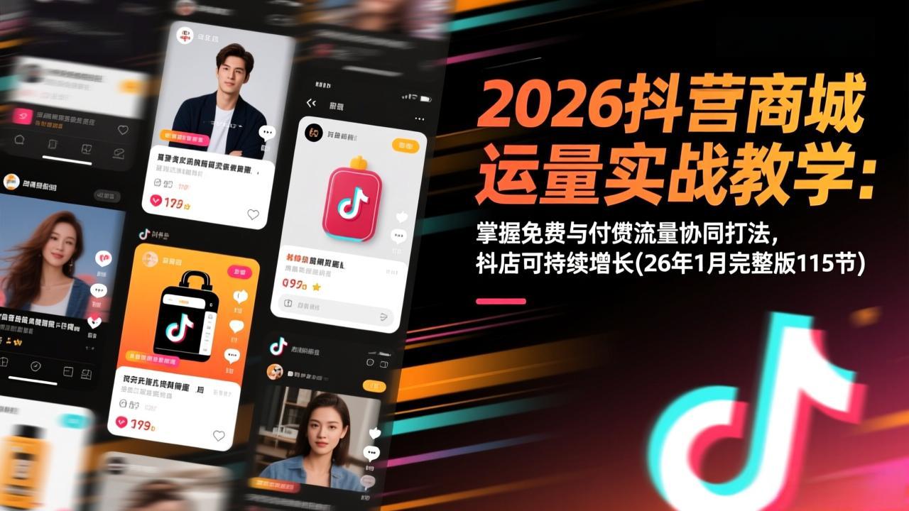 2026抖音商城运营实战教学：掌握免费与付费流量协同打法，抖店可持续增长(26年1月完整版115节-大川资源分享站