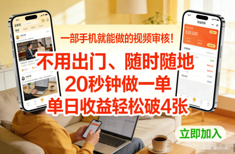 一部手机就能做的视频审核！不用出门，随时随地，20秒钟做一单，单日收益轻松破4张【揭秘】-大川资源分享站