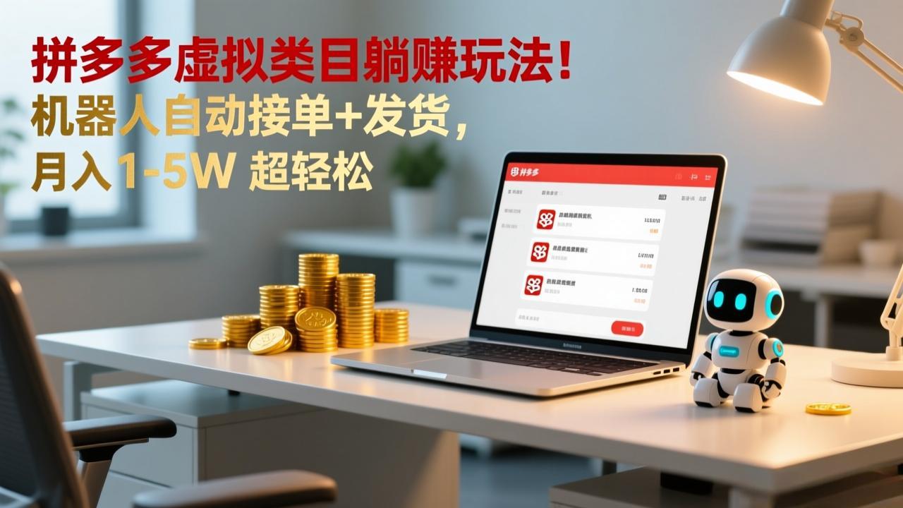 多多虚拟类目躺赚玩法！机器人自动接单+发货，月入 1-5W 超轻松-大川资源分享站