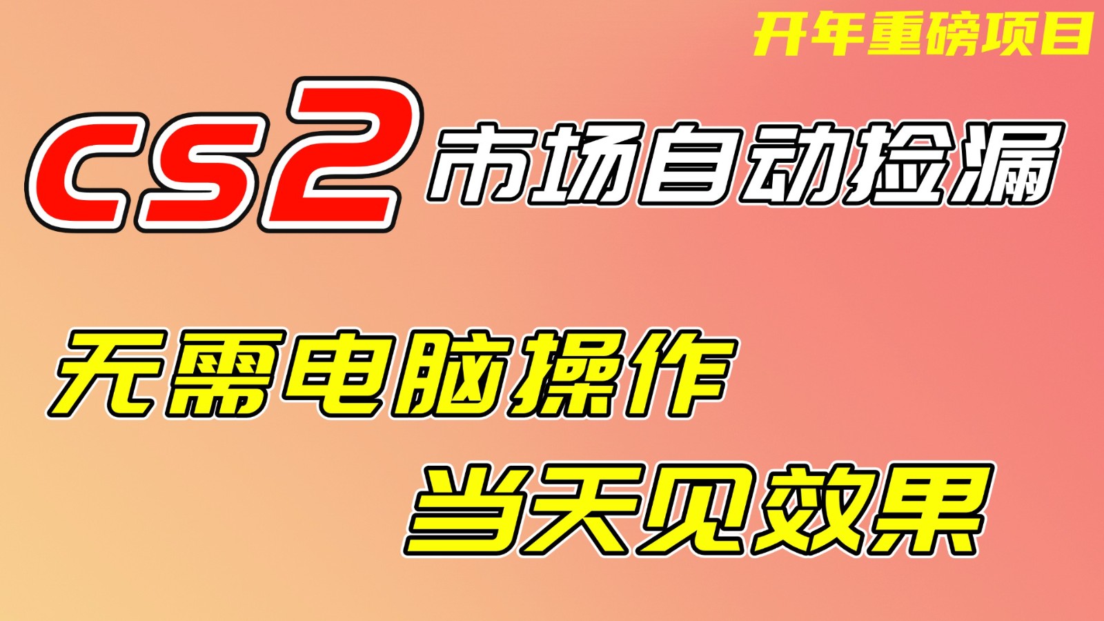 CS2市场挂机项，无需电脑操作，无需进入游戏，当天见效果，支持任何形式验证-大川资源分享站