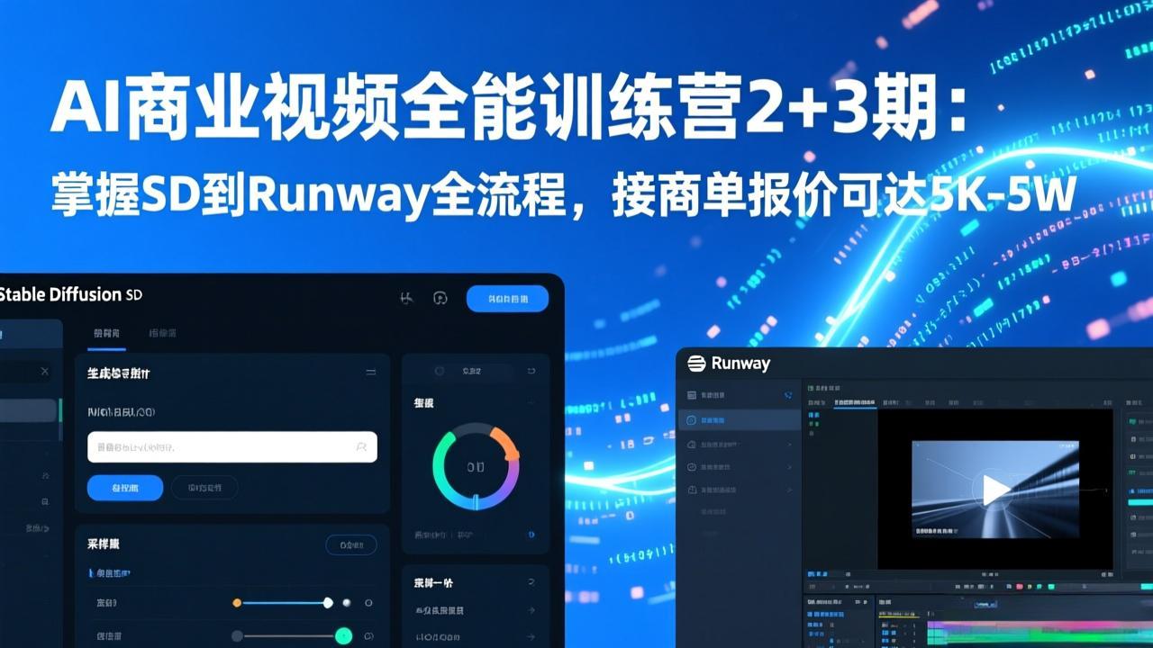 AI商业视频全能训练营2+3期：掌握SD到Runway全流程，接商单报价可达5K-5W-大川资源分享站
