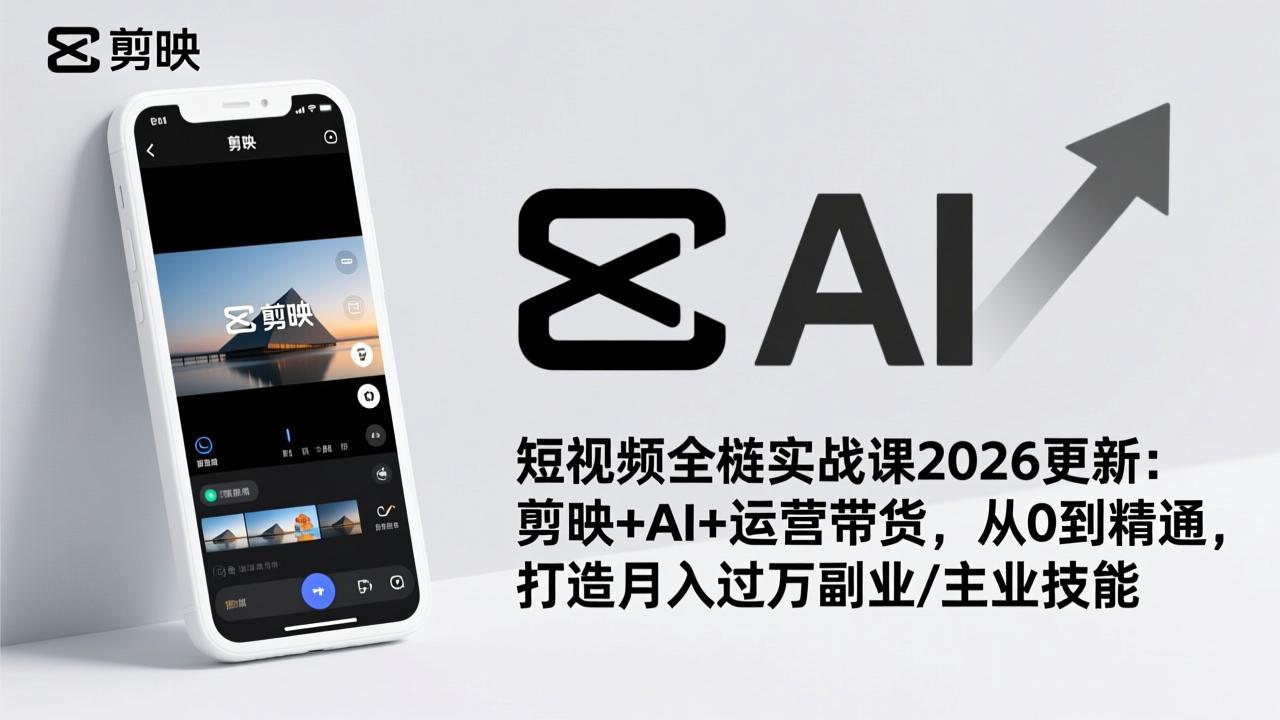 短视频全栈实战课2026更新：剪映+AI+运营带货，从0到精通，打造月入过万副业/主业技能-大川资源分享站
