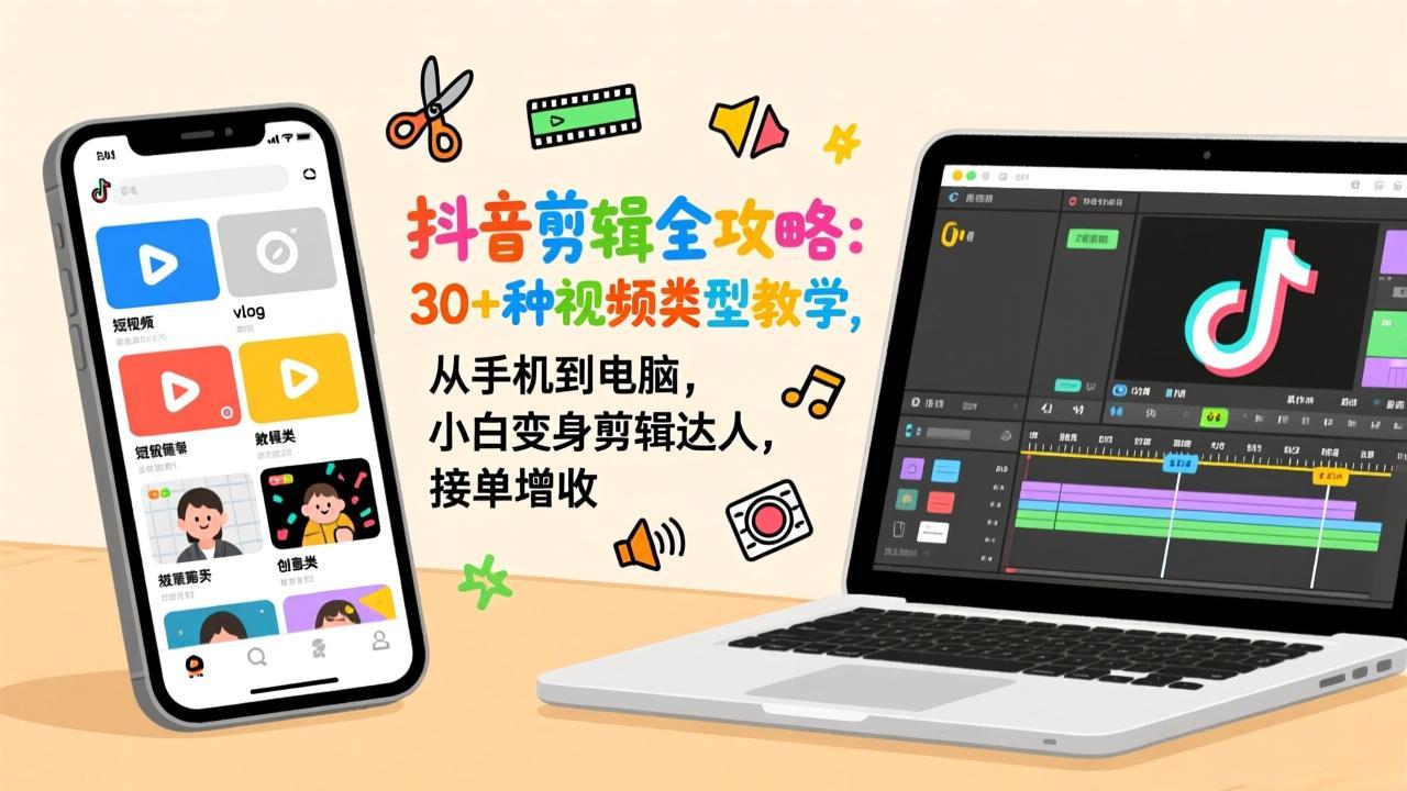 抖音剪辑全攻略：30+种视频类型教学，从手机到电脑，小白变身剪辑达人，接单增收-大川资源分享站