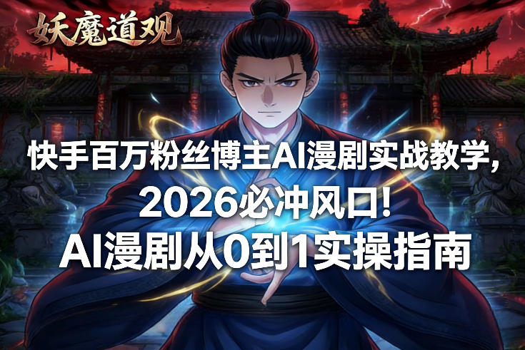 快手百万粉丝博主AI漫剧实战教学，2026必冲风口！AI漫剧从0到1实操指南-大川资源分享站