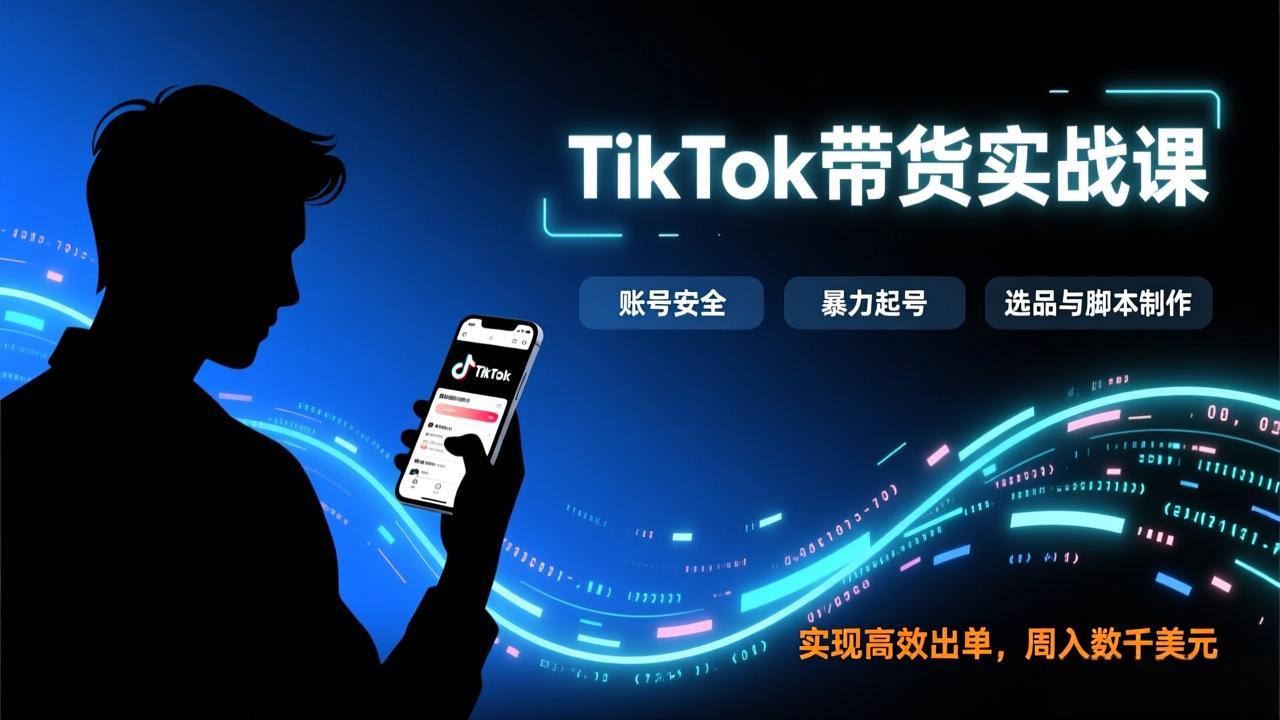 TikTok带货实战课，涵盖账号安全、暴力起号、选品与脚本制作，实现高效出单，周入数千美元-大川资源分享站