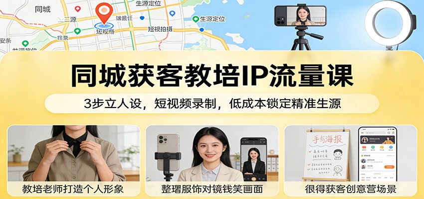 同城获客教培IP流量课：3步立人设，短视频录制，低成本锁定精准生源-大川资源分享站