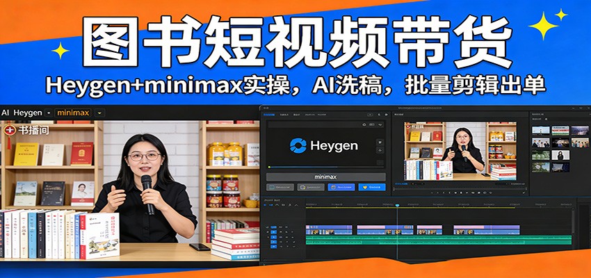 图书短视频带货：Heygen+minimax实操，AI洗稿 ，批量剪辑出单-大川资源分享站