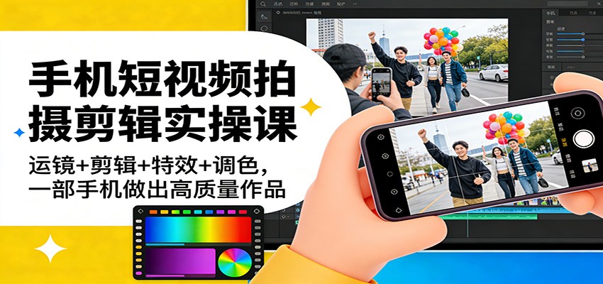 手机短视频拍摄剪辑实操课：运镜+剪辑+特效+调色，一部手机做出高质量作品-大川资源分享站
