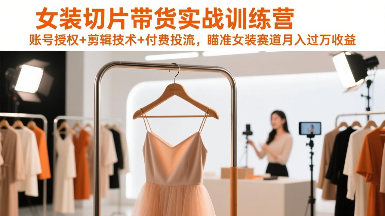女装切片带货实战训练营，账号授权+剪辑技术+付费投流，瞄准女装赛道月入过万收益-大川资源分享站