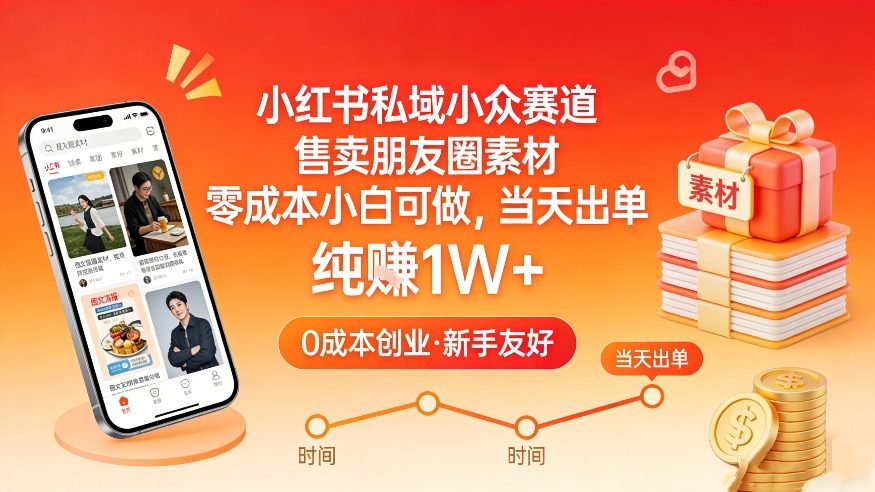 小红书私域小众赛道,售卖朋友圈素材,零成本小白可做,当天出单,月入1W+-大川资源分享站