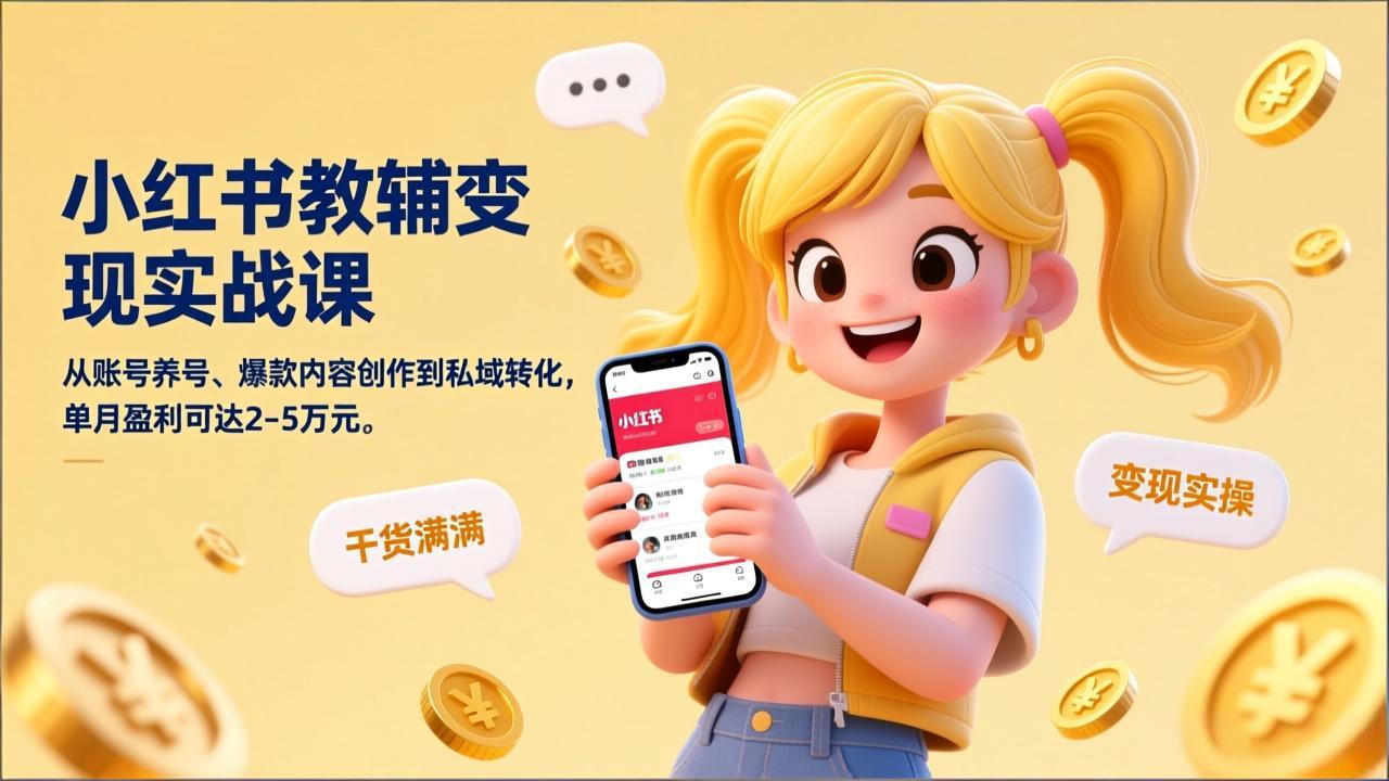 小红书教辅变现实战课，从账号养号、爆款内容创作到私域转化，单月盈利可达2-5万元-大川资源分享站
