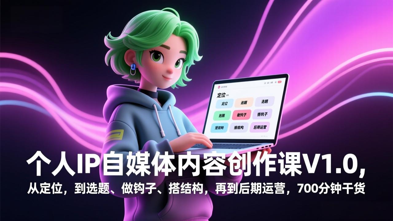 个人IP自媒体内容创作课V1.0，从定位，到选题、做钩子、搭结构，再到后期运营，700分钟干货-大川资源分享站