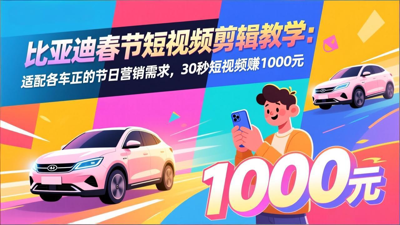 比亚迪春节短视频剪辑教学：适配各车企的节日营销需求，30秒短视频赚1000元-大川资源分享站