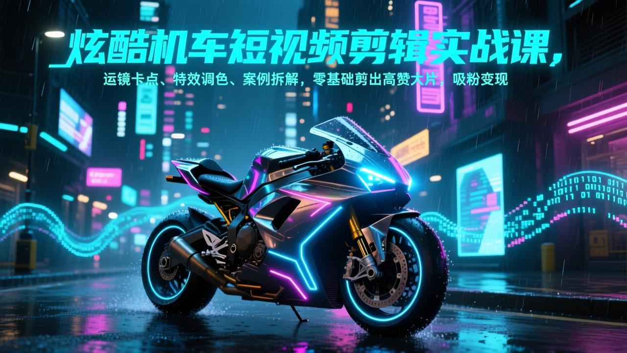 炫酷机车短视频剪辑实战课，运镜卡点、特效调色、案例拆解，零基础剪出高赞大片，吸粉变现-大川资源分享站