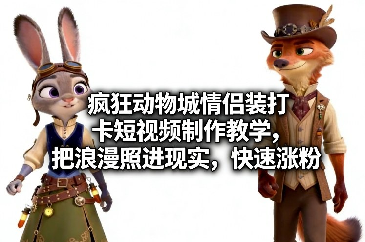 疯狂动物城情侣装打卡短视频制作教学,把浪漫照进现实,快速涨粉-大川资源分享站