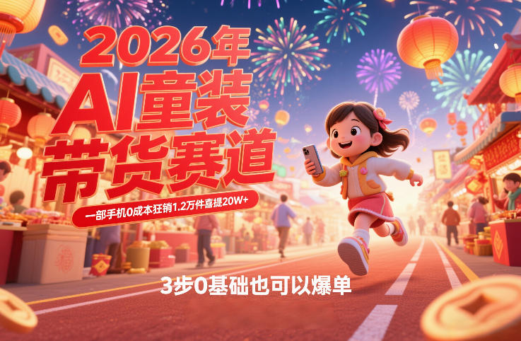 AI童装新春带货赛道,一部手机0成本狂销1.2万件喜提20W+,3步0基础也可以爆单-大川资源分享站