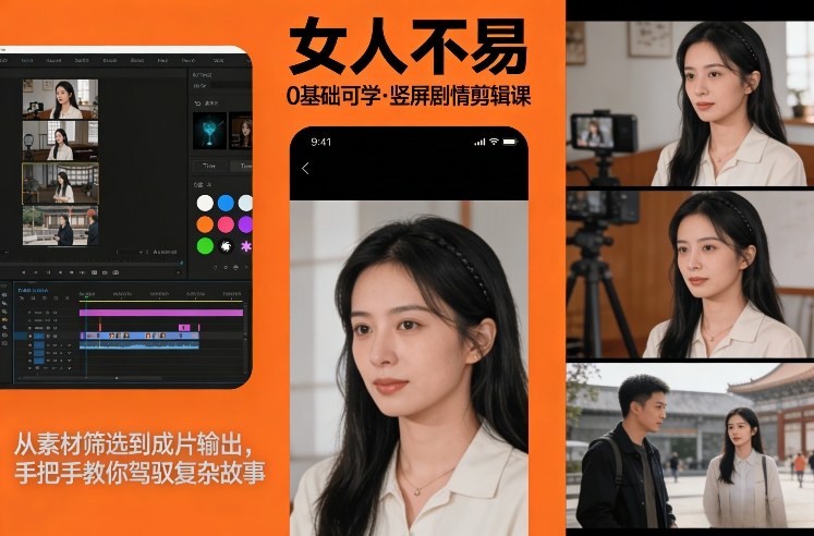 0基础可学！《女人不易》竖屏剧情剪辑课，从素材筛选到成片输出，手把手教你驾驭复杂故事-大川资源分享站