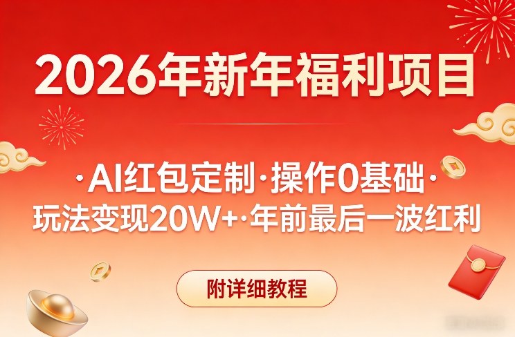 新年福利项目，AI红包定制，操作0基础，玩法变现20W+年前最后一波红利，附详细教程-大川资源分享站