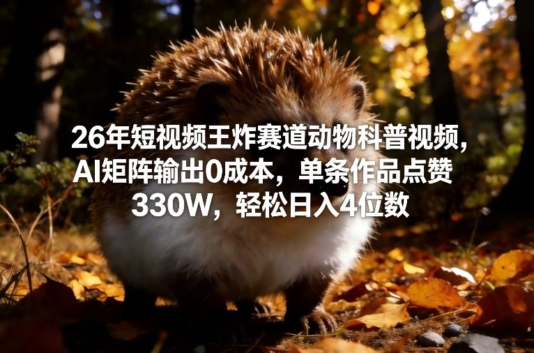 26年短视频王炸赛道动物科普视频,AI矩阵输出0成本,单条作品点赞330W,轻松日入4位数-大川资源分享站