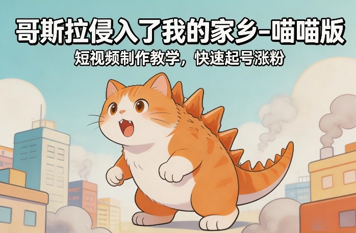 哥斯拉侵入了我的家乡–喵喵版短视频制作教学，快速起号涨粉-大川资源分享站