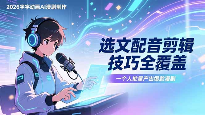 2026字字动画AI漫剧制作-1期，选文配音剪辑技巧全覆盖，一个人就能批量产出爆款漫剧-大川资源分享站