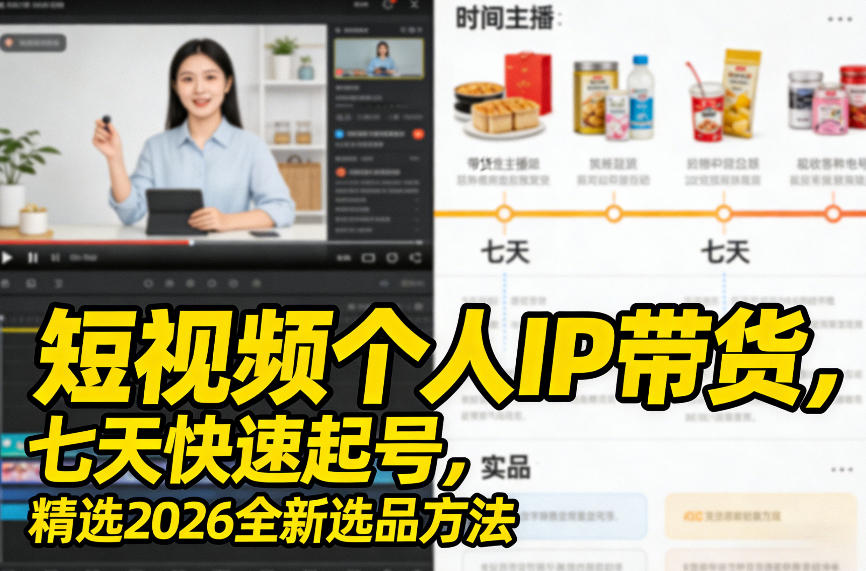 短视频个人IP带货，七天快速起号，精选2026全新选品方法-大川资源分享站