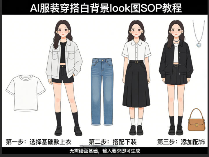 AI服装穿搭白背景look图SOP教程,不用会画画,提几句具体要求,AI就能还你一个奇迹-大川资源分享站