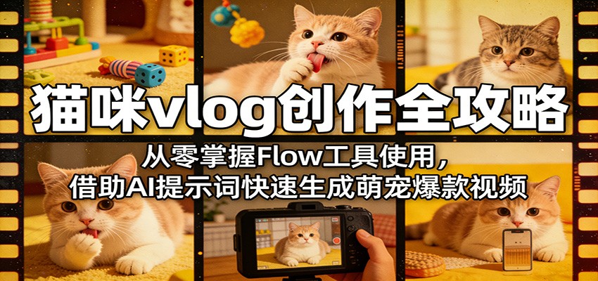 猫咪vlog创作全攻略：从零掌握Flow工具使用，借助AI提示词快速生成萌宠爆款视频-大川资源分享站