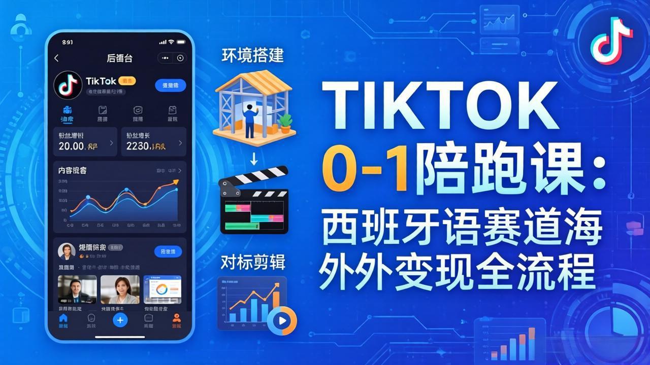 TIKTOK 0-1 陪跑课：从环境搭建到刷对标剪辑，西班牙语赛道海外变现全流程-大川资源分享站