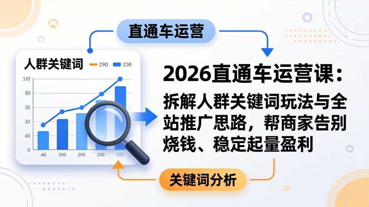 2026直通车运营课：拆解人群关键词玩法与全站推广思路，帮商家告别烧钱、稳定起量盈利-大川资源分享站