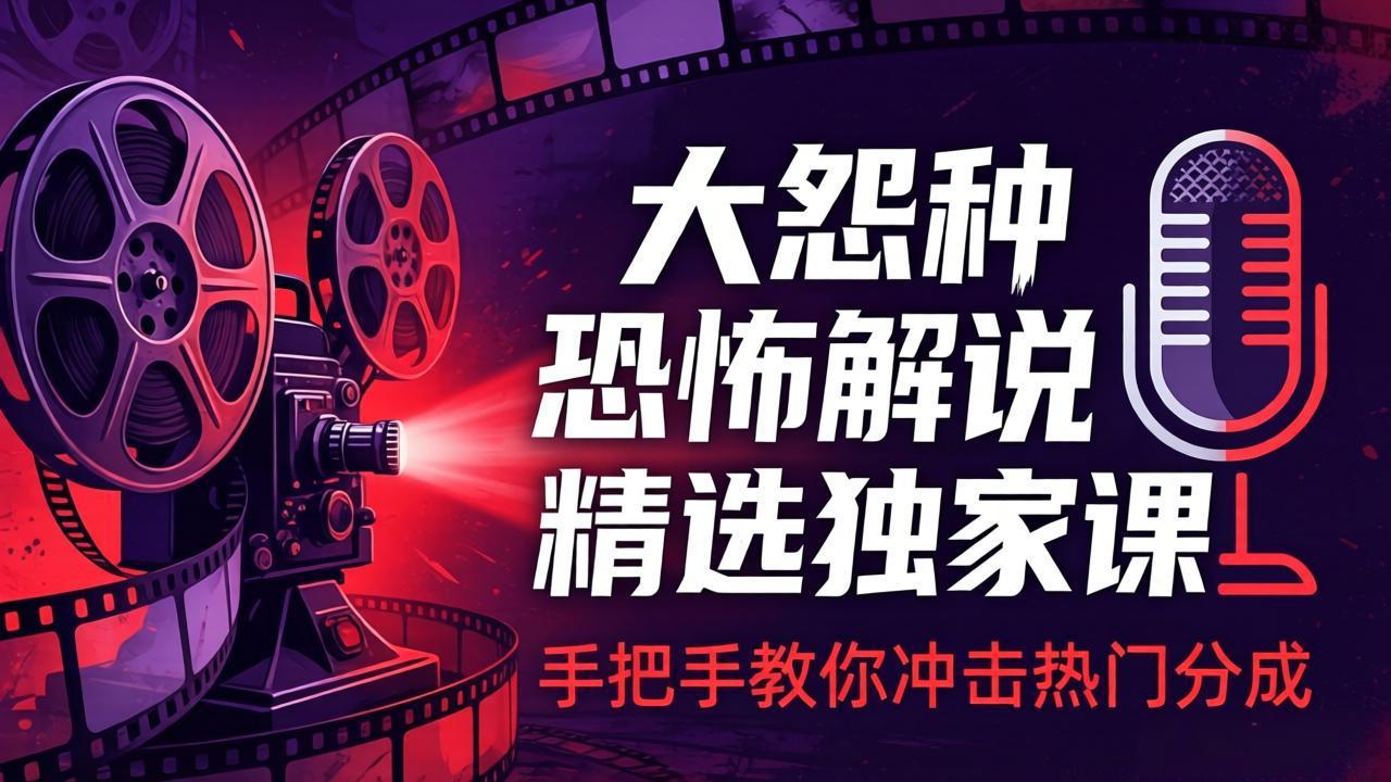 大怨种恐怖解说精选独家课：电影下载+文案配音+片头封面，手把手教你冲击热门分成-大川资源分享站