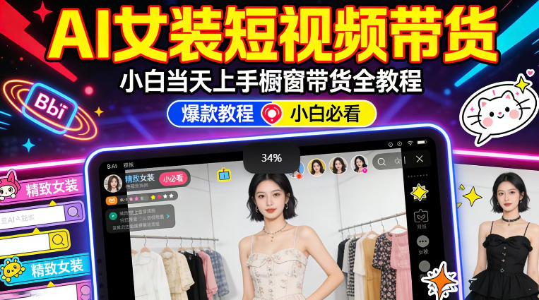 AI女装短视频橱窗带货：小白零门槛当天上手，高佣金爆款轻松賺！-大川资源分享站