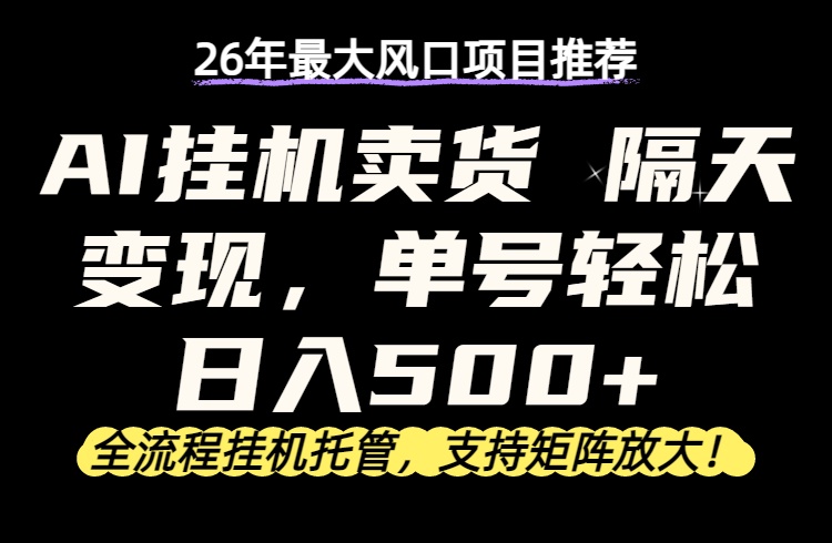 26年最新AI挂机卖货，隔天出收益，单账号轻松日入500+-大川资源分享站