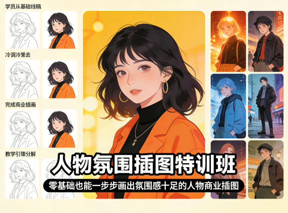 人物氛围插图特训班,零基础也能一步步画出氛围感十足的人物商业插图-大川资源分享站