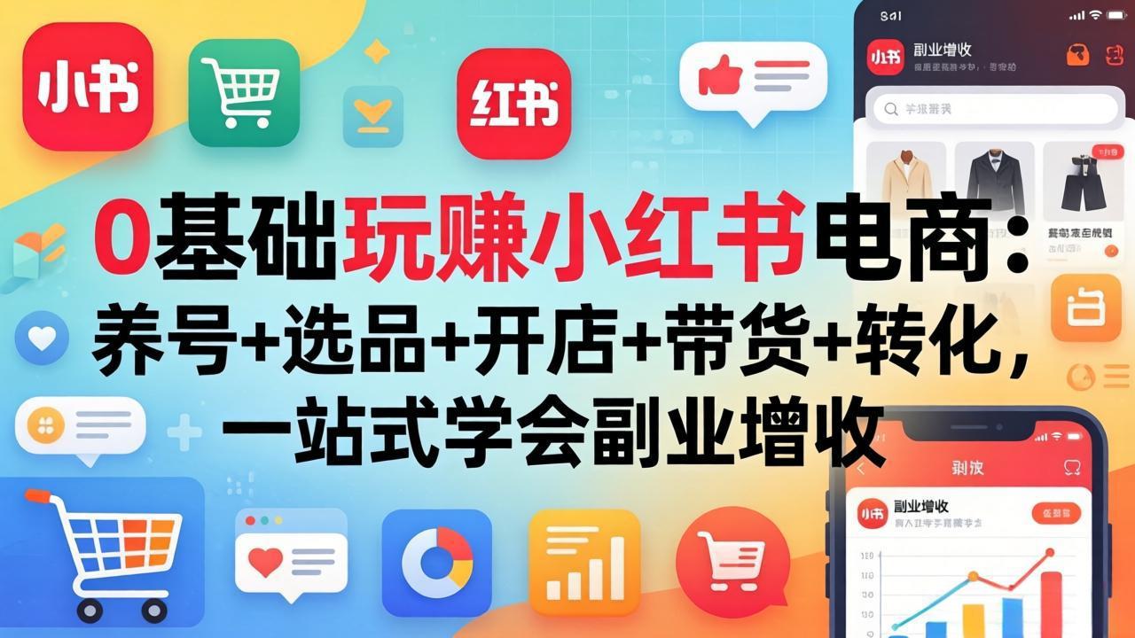 0基础玩赚小红书电商：养号+选品+开店+带货+转化，一站式学会副业增收-大川资源分享站