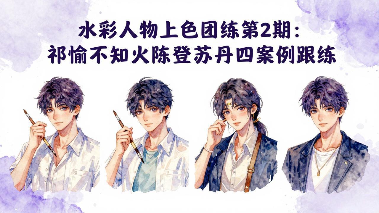 水彩人物上色团练第2期：祁煜不知火陈登苏丹四案例跟练，手把手提升绘画能力-大川资源分享站