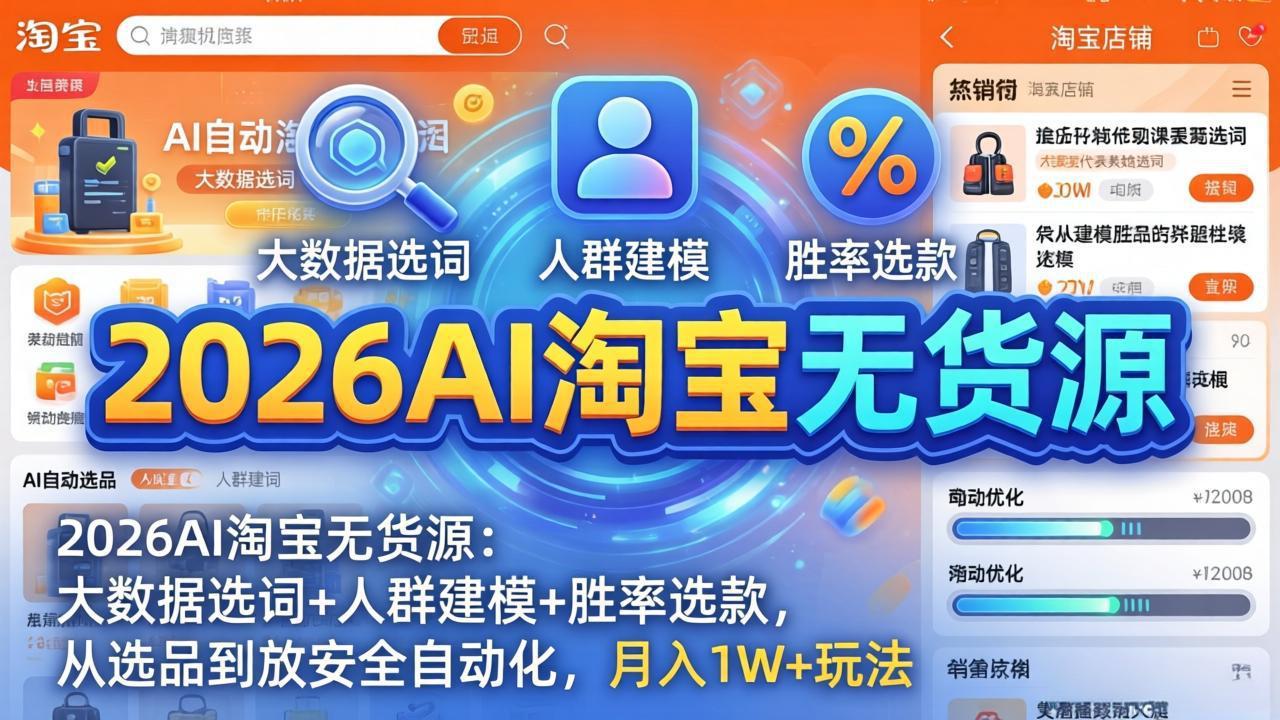 2026AI淘宝无货源-4月更新：大数据选词+人群建模+胜率选款，从选品到放大全自动化，月入1W+玩法-大川资源分享站