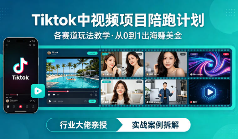 某大佬的Tiktok中视频项目陪跑，涵盖TK各个赛道玩法教学，从0到1出海賺美金-大川资源分享站