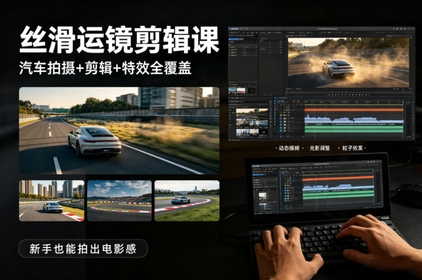 大叔丝滑运镜剪辑课，汽车拍摄+剪辑+特效全覆盖，新手也能拍出电影感-大川资源分享站