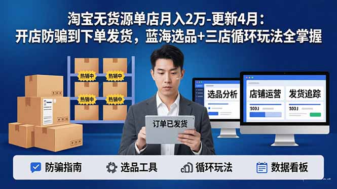 淘宝无货源5.0单店月入2万-更新4月：开店防骗到下单发货，蓝海选品+三店循环玩法全掌握-大川资源分享站