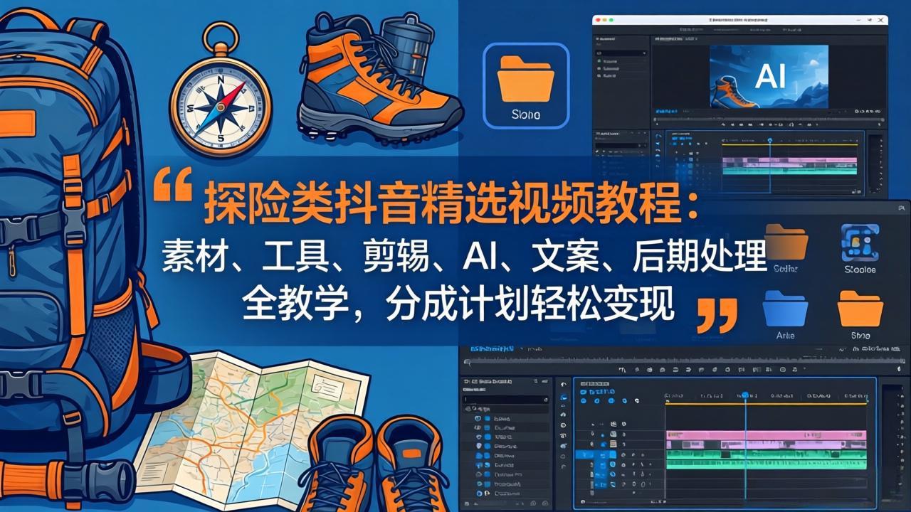 探险类抖音精选视频教程：素材、工具、剪辑、AI、文案、后期处理全教学，分成计划轻松变现-大川资源分享站
