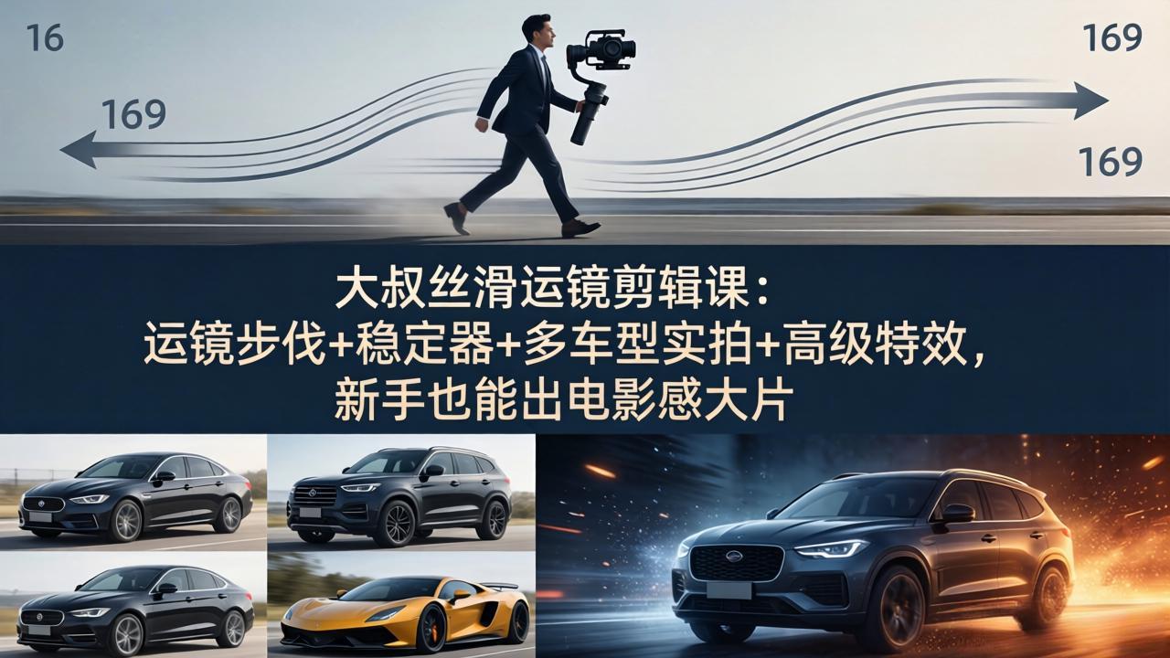 大叔丝滑运镜剪辑课：运镜步伐+稳定器+多车型实拍+高级特效，新手也能出电影感大片-大川资源分享站