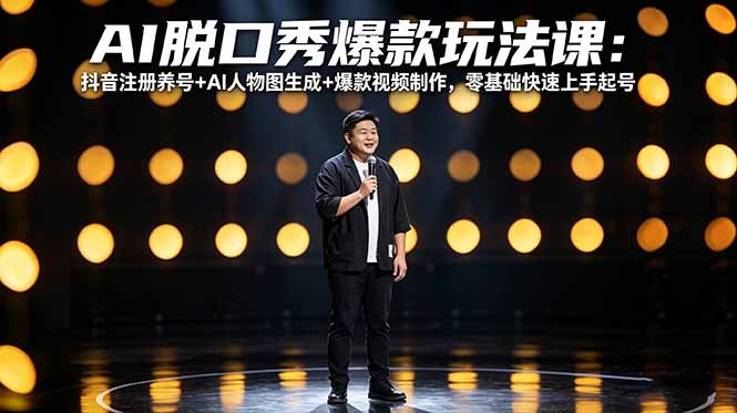 AI脱口秀爆款玩法课：抖音注册养号+AI人物图生成+爆款视频制作，零基础快速上手起号-大川资源分享站