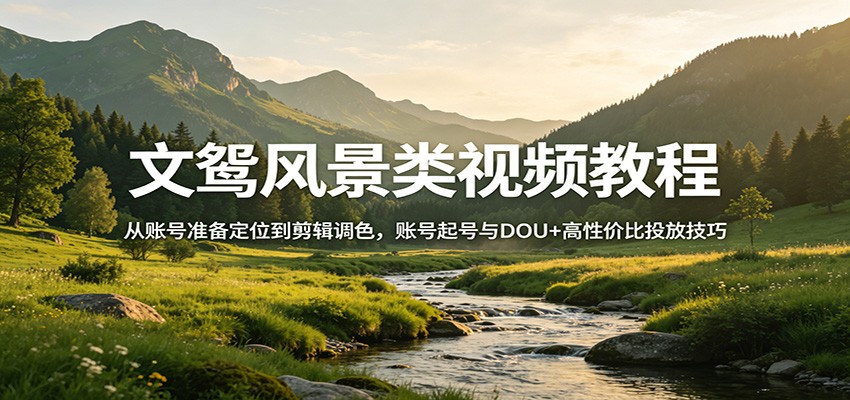 文鸳风景类视频教程：从账号准备定位到剪辑调色，账号起号与DOU+高性价比投放技巧-大川资源分享站