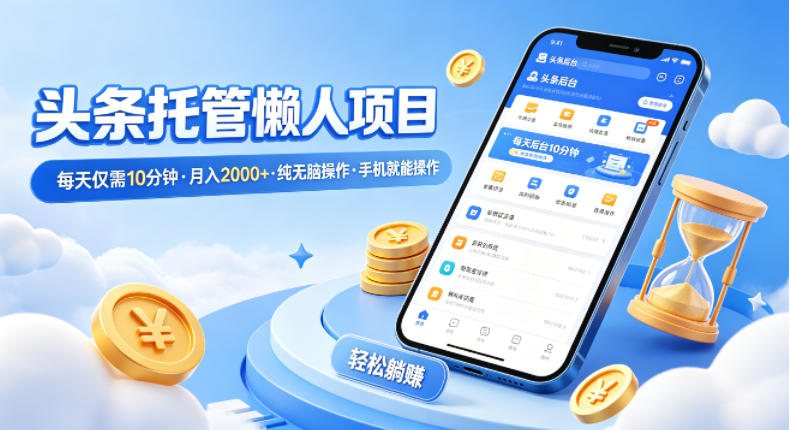 头条托管懒人项目，每天仅需10分钟，月入2000+，纯无脑操作，手机就能操作【揭秘】-大川资源分享站