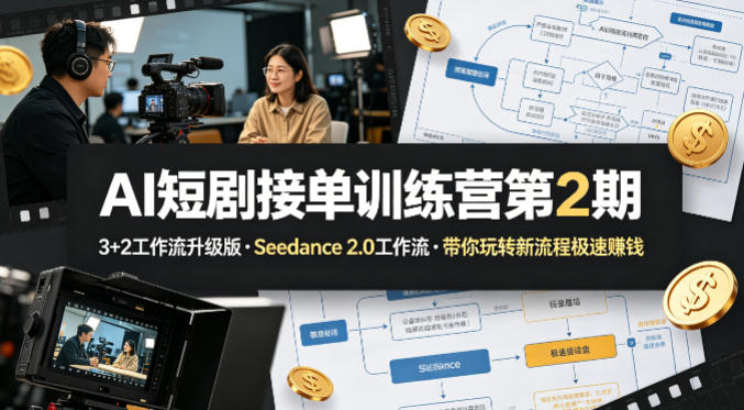 AI短剧接单训练营第2期，3+2工作流升级版，Seedance 2.0工作流，带你玩转新流程极速賺钱-大川资源分享站