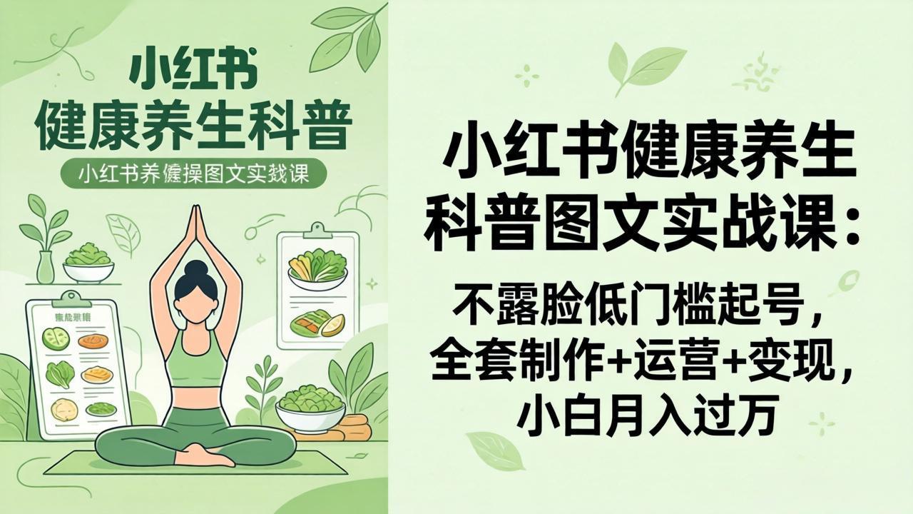 2026小红书健康养生科普图文实战课：不露脸低门槛起号，全套制作+运营+变现，小白月入过万-大川资源分享站