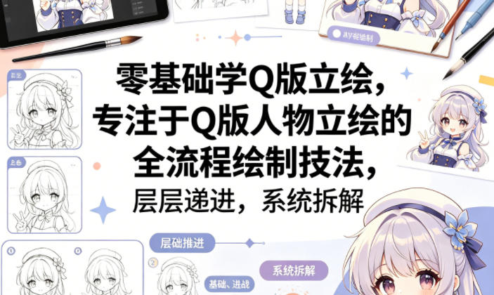 零基础学Q版立绘，专注于Q版人物立绘的全流程绘制技法，层层递进，系统拆解-大川资源分享站