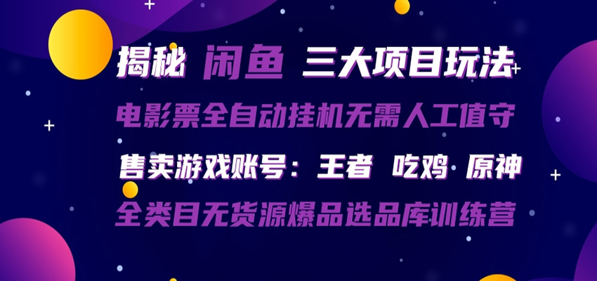 闲鱼三种玩法 全自动电影票 售卖游戏账号 爆品选品库训练营-大川资源分享站